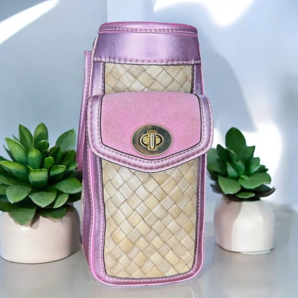 COACH - Pink and Cream Woven Satchel - Picture 3 of 13